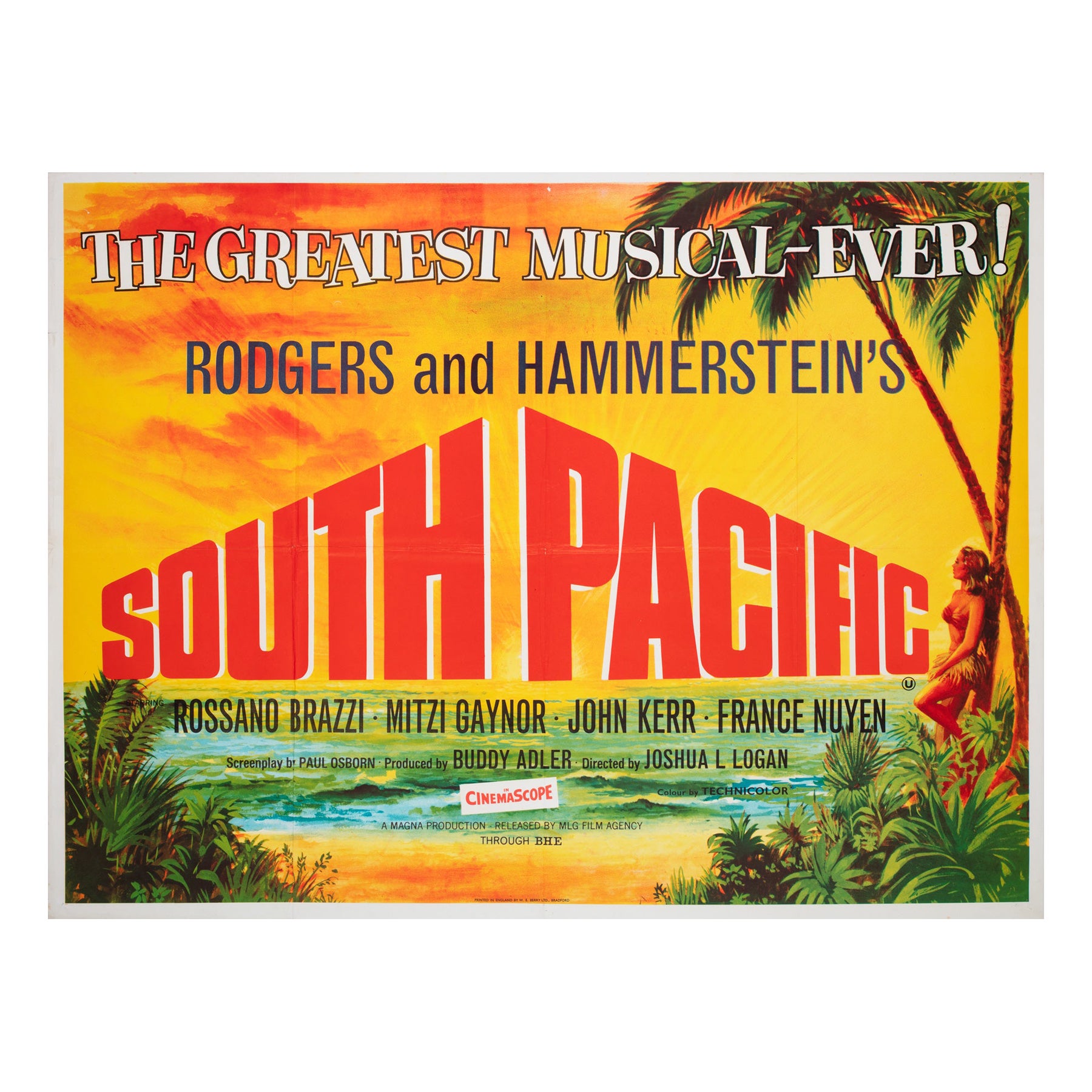 Affiche UK Quad du film South Pacific des années 1960, Tom Chantrell