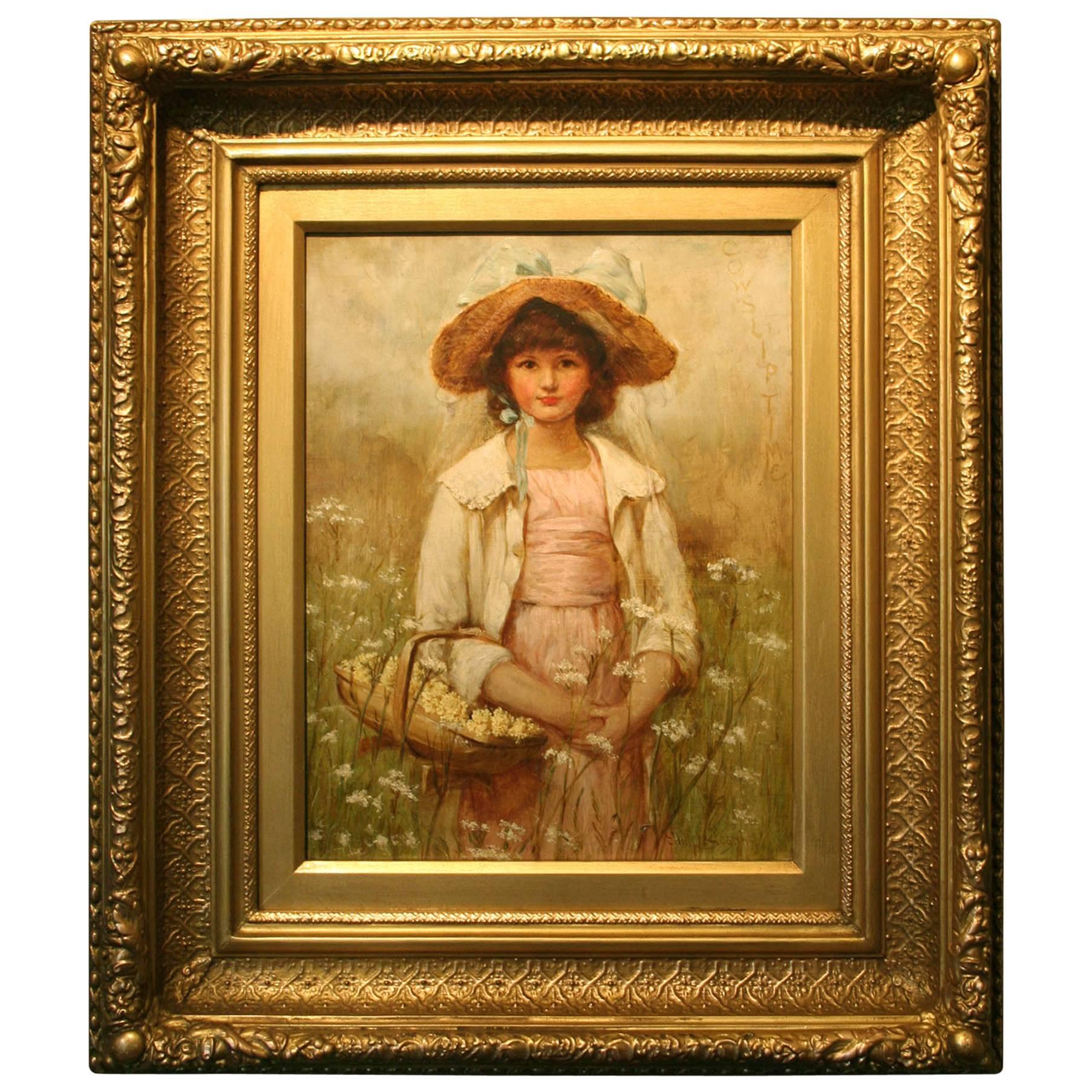 19th Century Painting of a Girl Gathering Flowers by Edith M. S. Scannell  For Sale