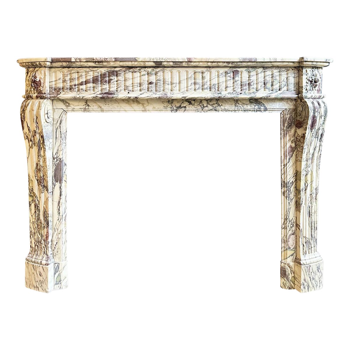 A large Antique French Louis XVI Fireplace Mantel In Breche Violette Marble  For Sale