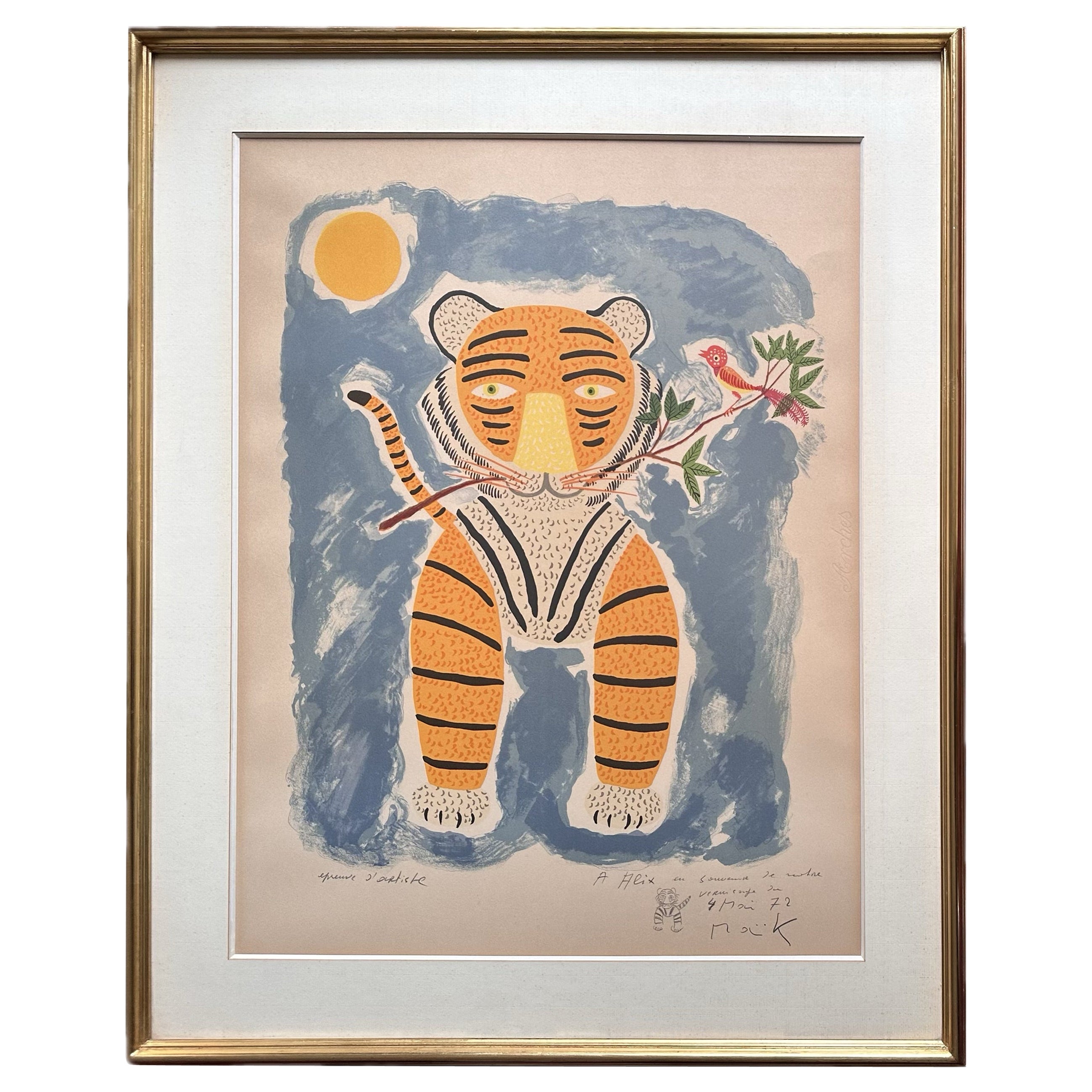 Henri Hecht MAÏK Lithographie - Seltener signierter Künstlerabzug von 72 " The Tiger " 