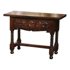 Antique 18th Century Spanish Renaissance Carved Walnut Console Table with Drawers