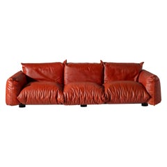 First edition three seater leather sofa by Mario Marenco, Arflex, Italy, 1970s