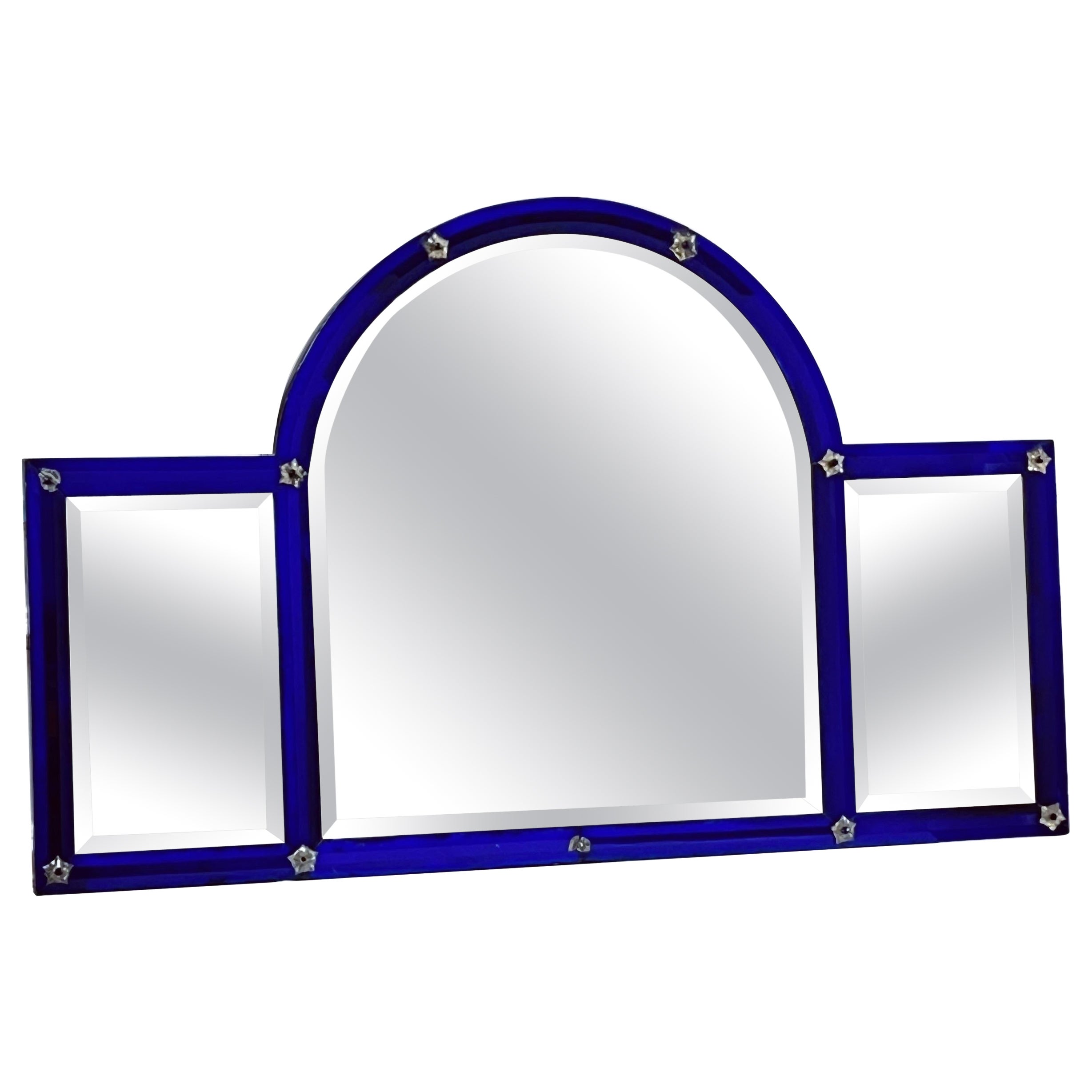 A Fine Irish Cobalt Blue Glass Overnmantel Mirror For Sale