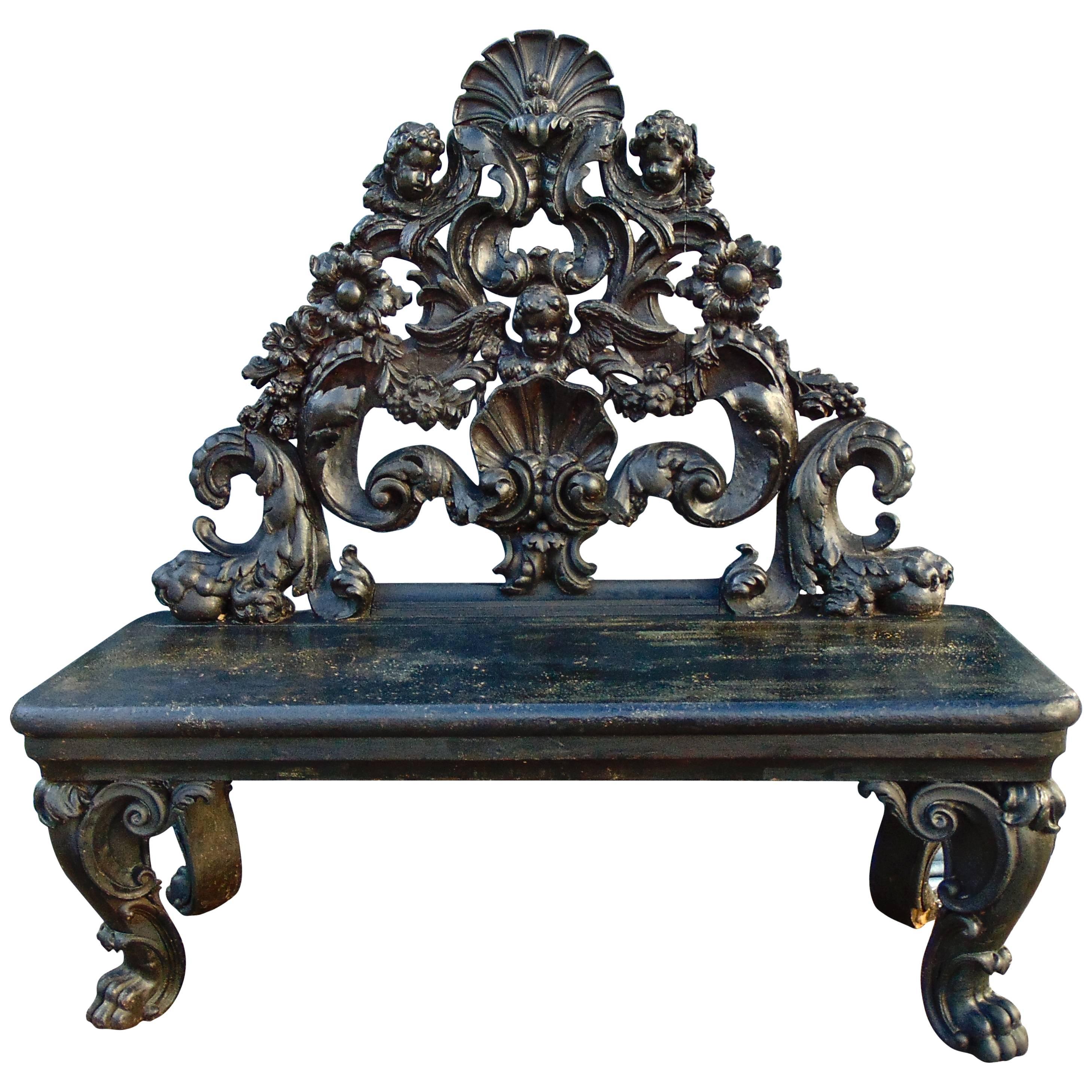 Banc baroque italien d'époque en bois d'ébène en vente