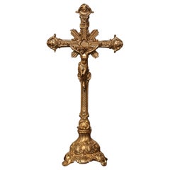 Early 20th Century French Rococo Free Standing Bronze Dore Altar Crucifix