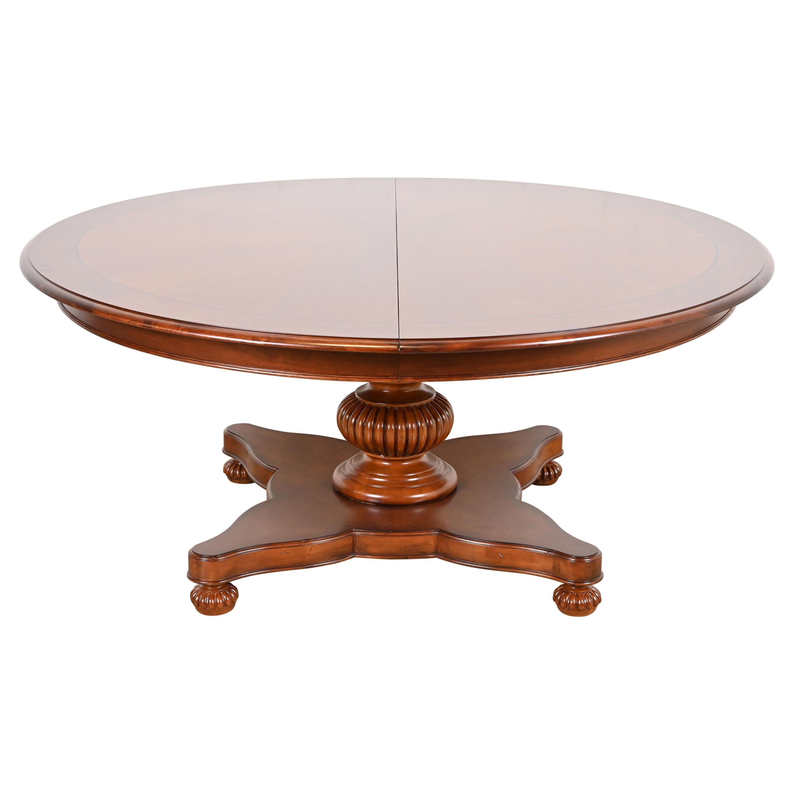 Baker Furniture Italian Empire Cherry Wood Pedestal Dining Table, Refinished For Sale