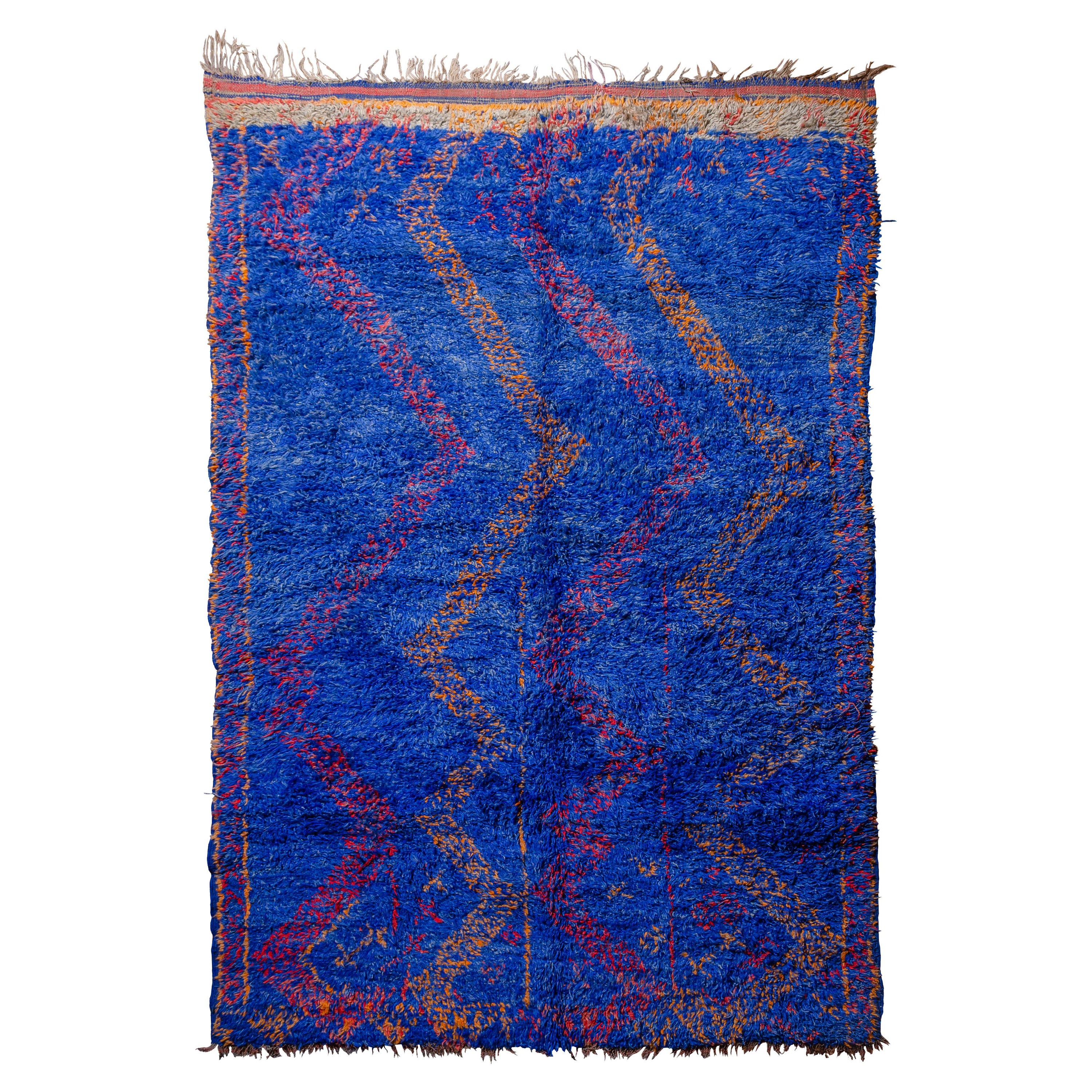 Vibrant cobalt vintage Moroccan Beni M’Guild carpet curated by Breuckelen Berber For Sale