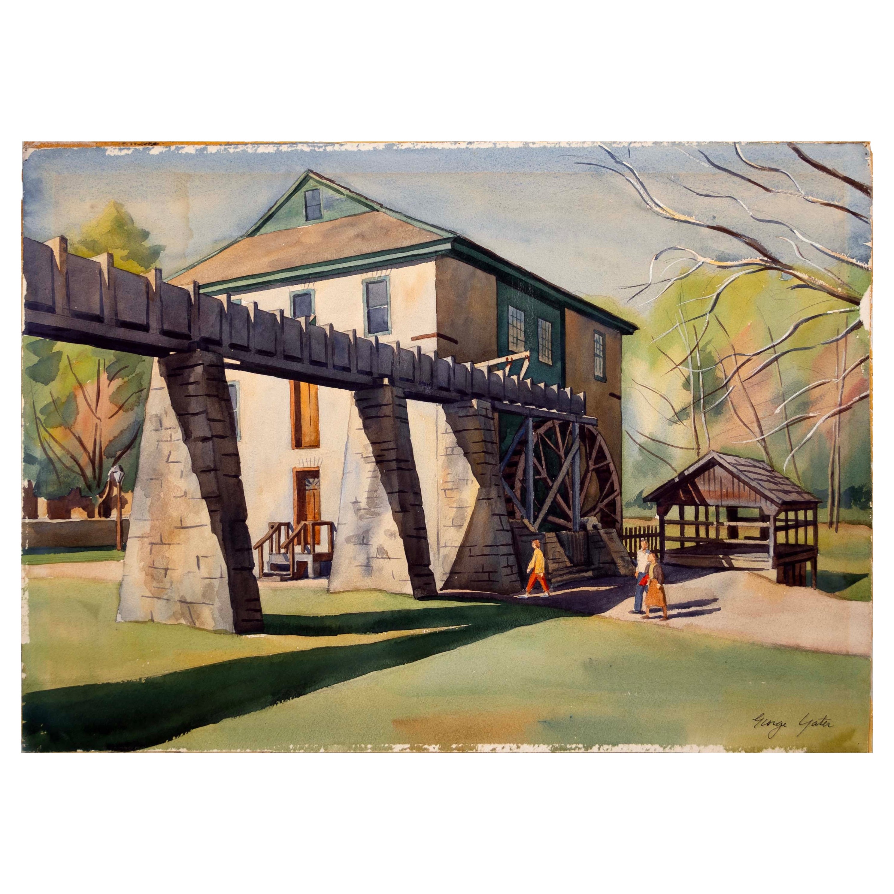 George David Yater The Mill Signed Watercolor Cape Cod School of Art UF 1950s