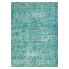 Allove Designed Vintage Wool Rug Overdyed In Turquoise Color