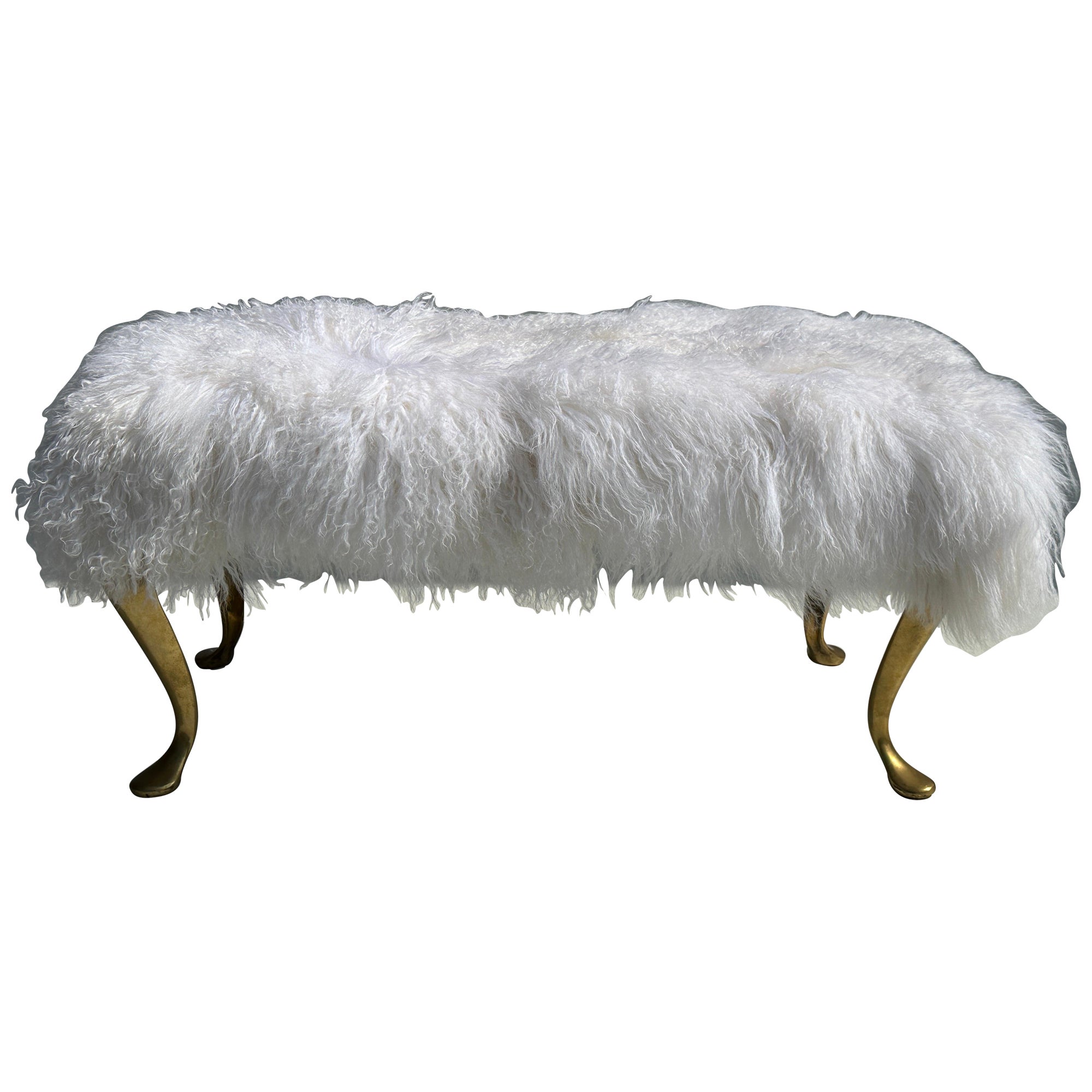 White Tibetan Fur Bench For Sale