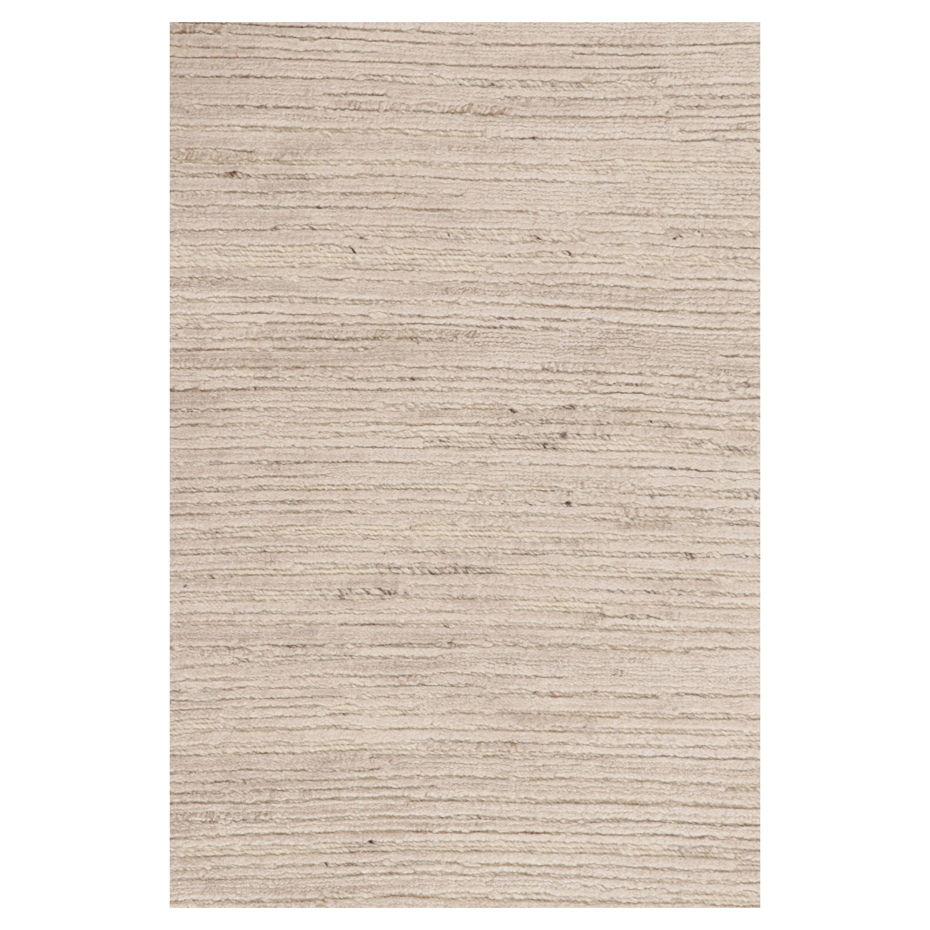 Rug & Kilim’s Textural Rug in White and Cream-Beige Abstract High-Low Stripes For Sale