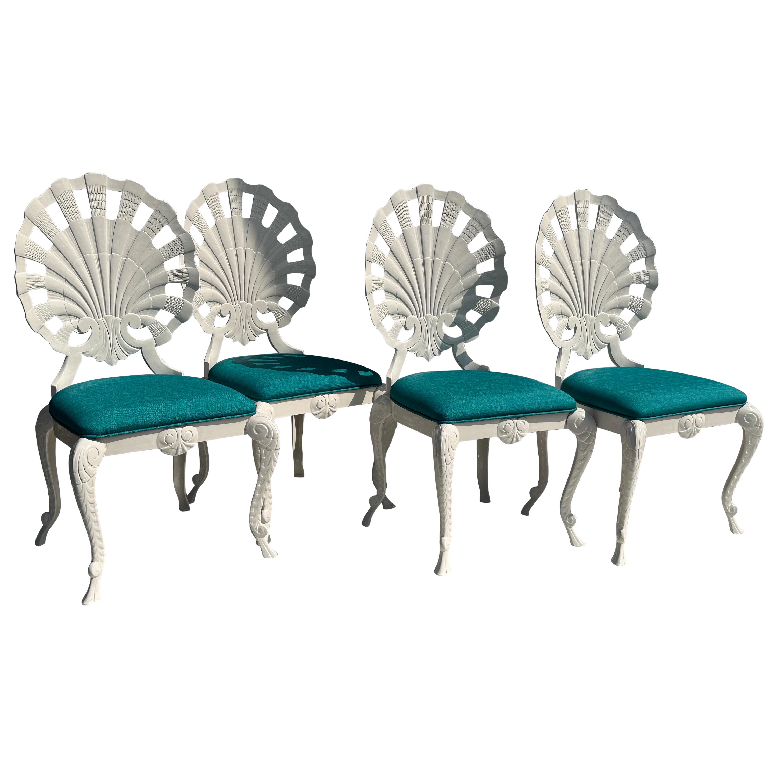 Set of Four Brown Jordan Grotto Style Aluminum Shell Chairs  For Sale