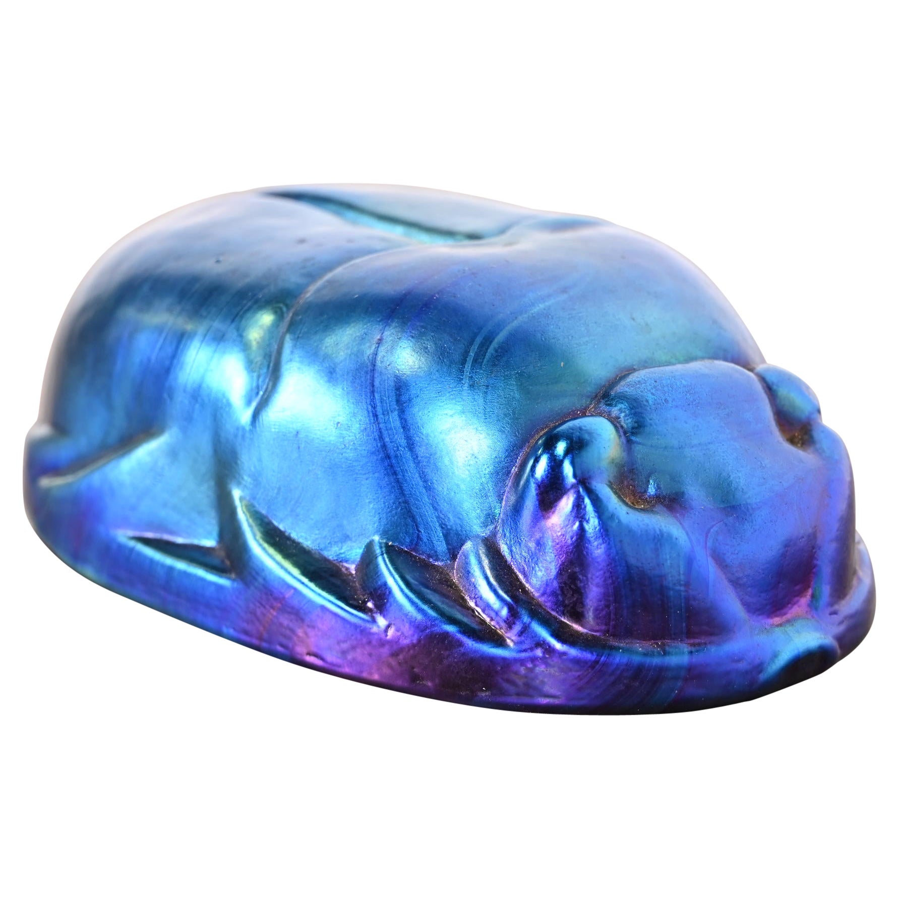 Presse-papiers de scarabée en verre favrile irisé de style Tiffany Studios