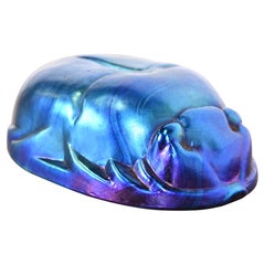 Retro Tiffany Studios Style Iridescent Favrile Glass Scarab Paperweight
