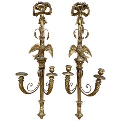 Antique Italian Federal Style Carved Gold Gilded  Candle Wall Sconce - Pair