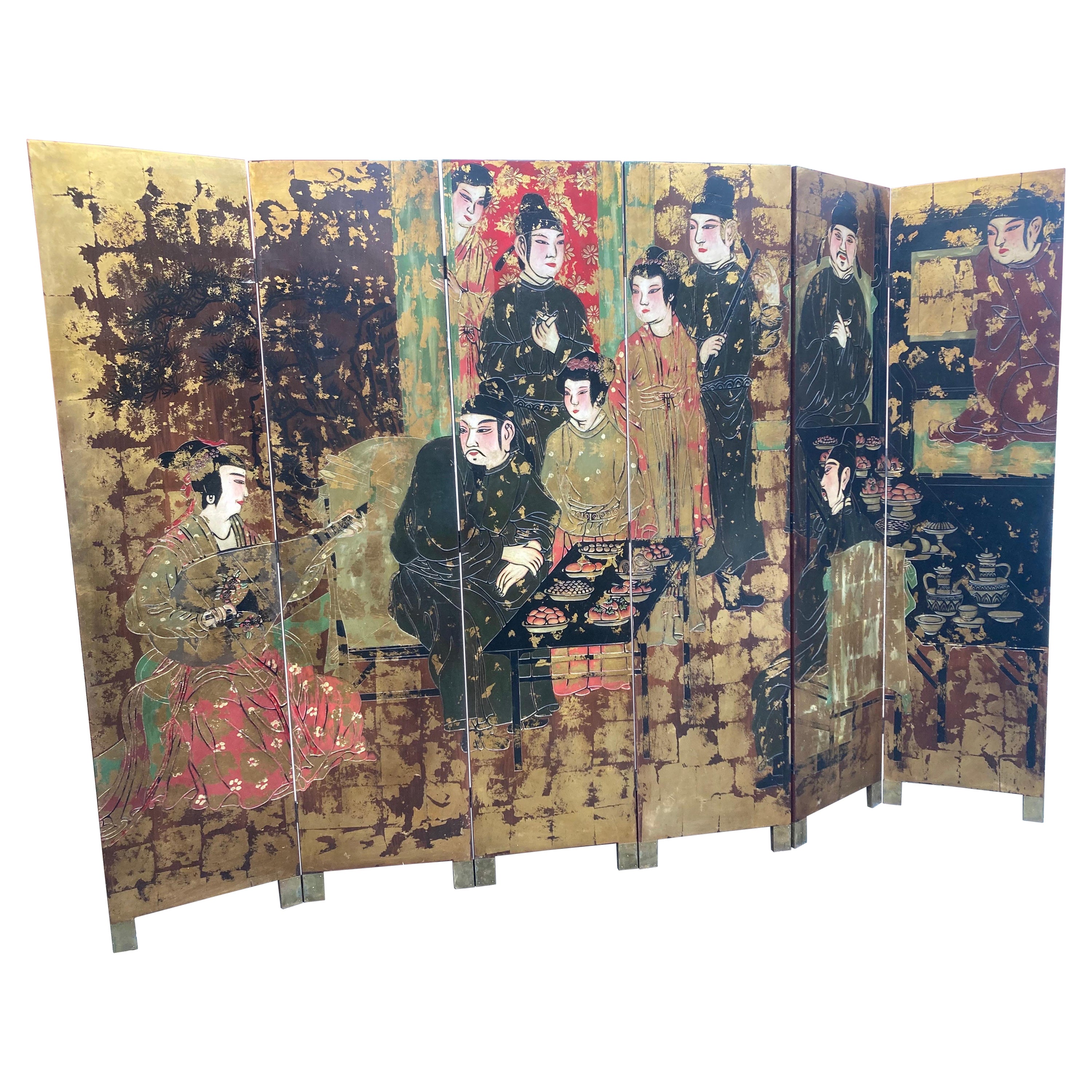 Huge Chinoiserie Folding Screen, circa 1950 For Sale