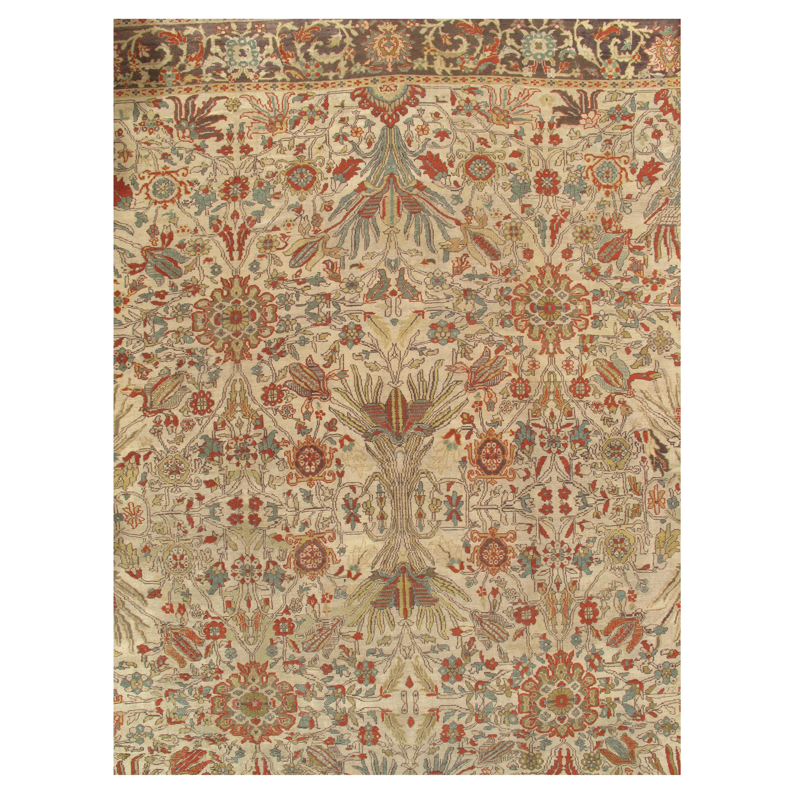 Antiker Sultanabad-Teppich, handgefertigter persischer Teppich, grau, hellblau, grün, weichrot, weichrot