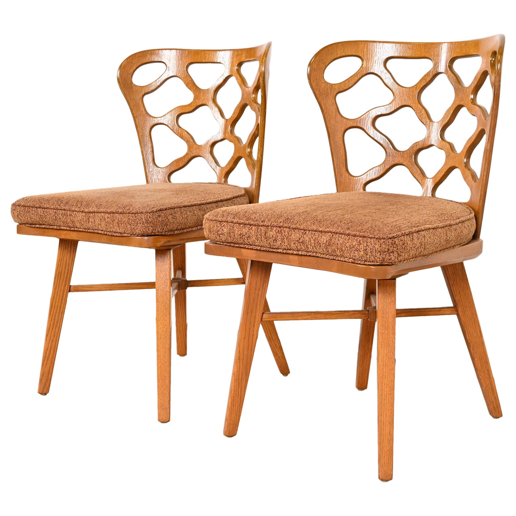 Harold Schwartz for Romweber Mid-Century Modern Sculpted Oak Side Chairs, Pair