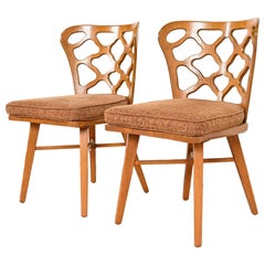 Harold Schwartz for Romweber Mid-Century Modern Sculpted Oak Side Chairs, Pair