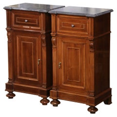 Used Pair of 19th Century Italian Louis Philippe Grey Marble Top Walnut Nightstands