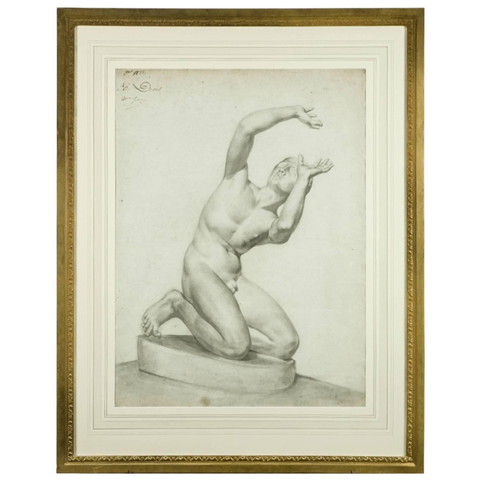 Studio Drawing of a Nude, Signed G. Denis For Sale