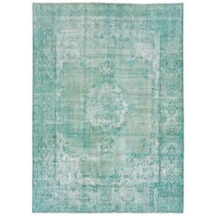   Antique Overdyed Wool Rug With Allover Motif In Light Green