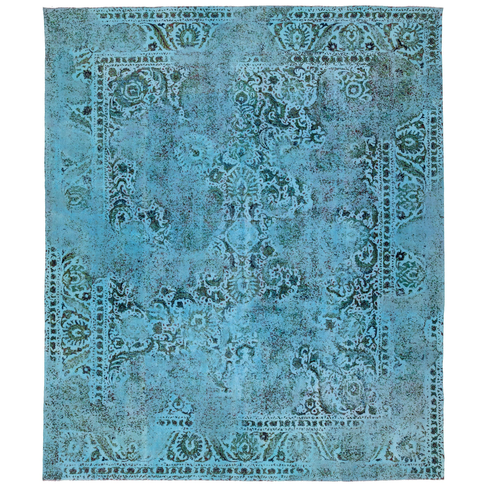 Blauer antiker persischer Overdyed-Wollteppich mit Allover-Motiv im Angebot
