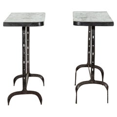 Vintage Pair English Wrought Iron Pine Console Tables