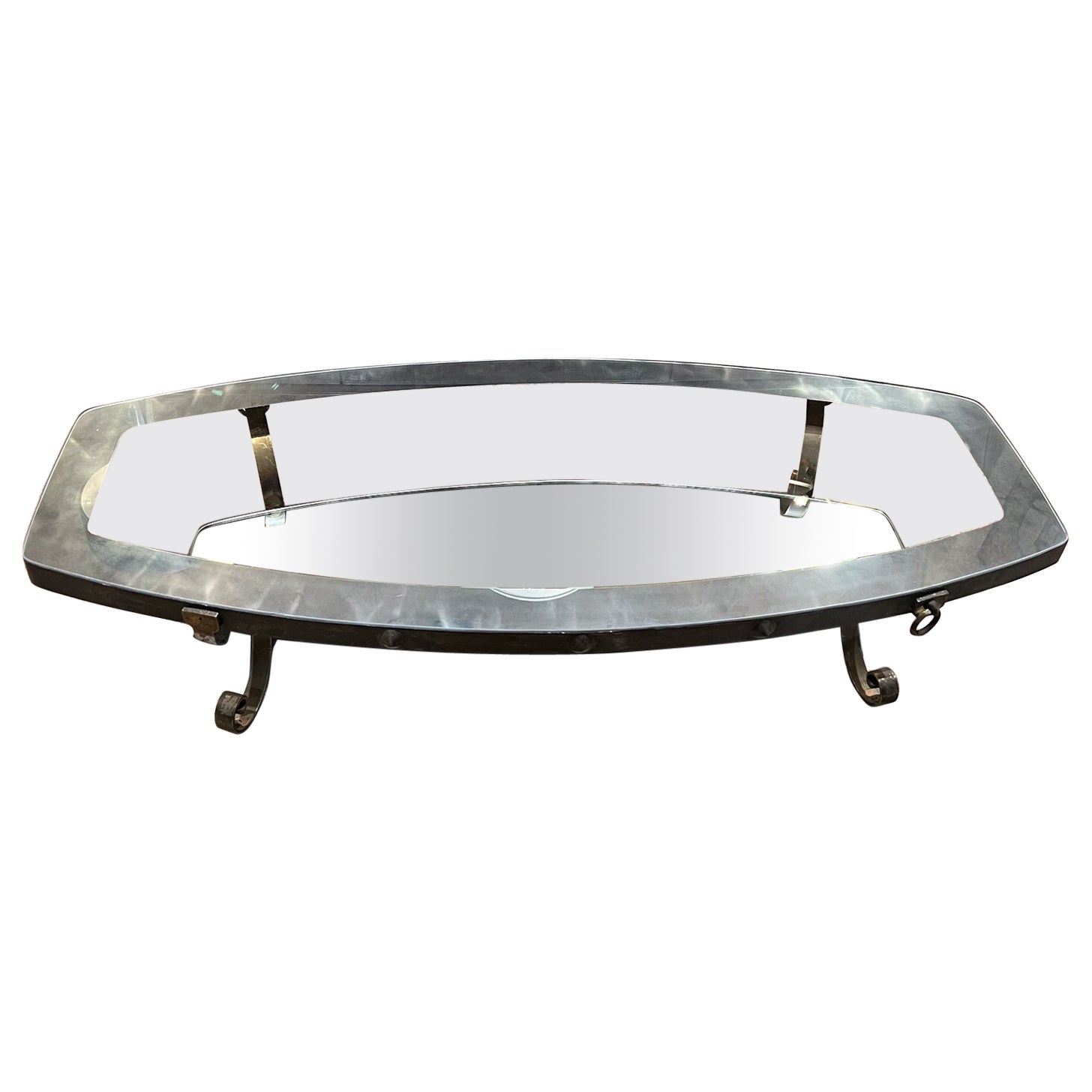 1950s Style Arturo Pani Long Oval Coffee Table Patinated Brass