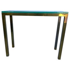 Table console en laiton avec plateau en verre