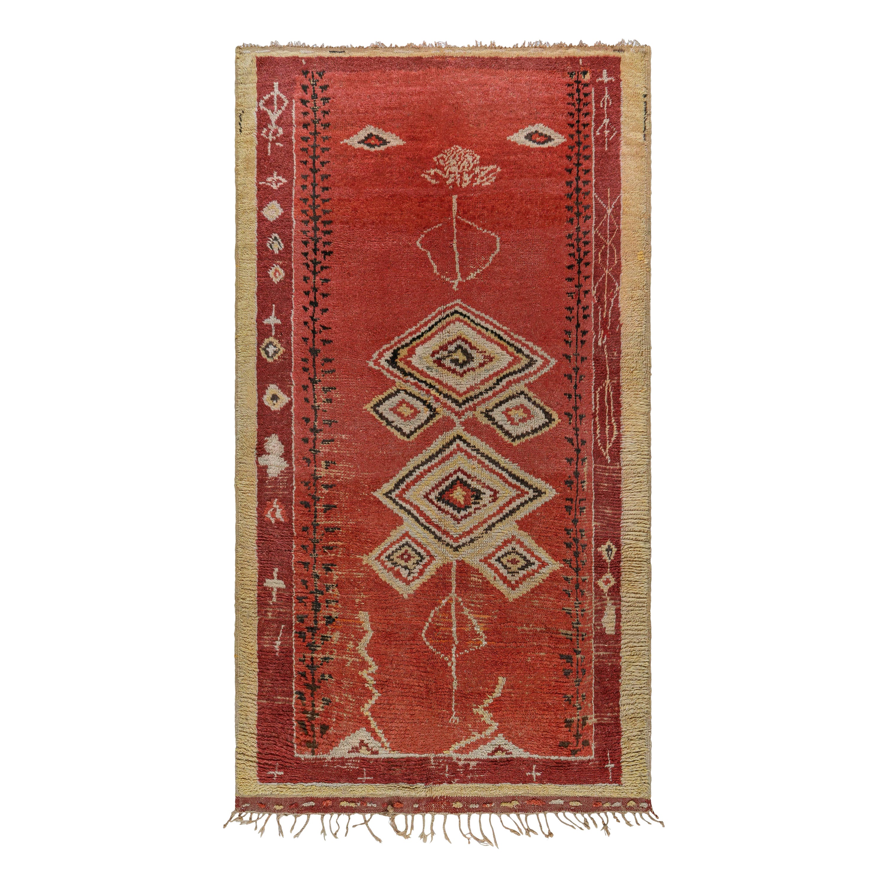 Authentic Tribal Moroccan Handmade Wool Rug For Sale