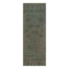 Antique Kilim with Bamboo Design in Green and Brown Runner