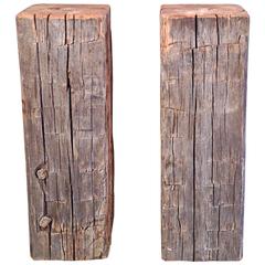 Pair of Antique Hand-Hewn Oak Timber Pedestals