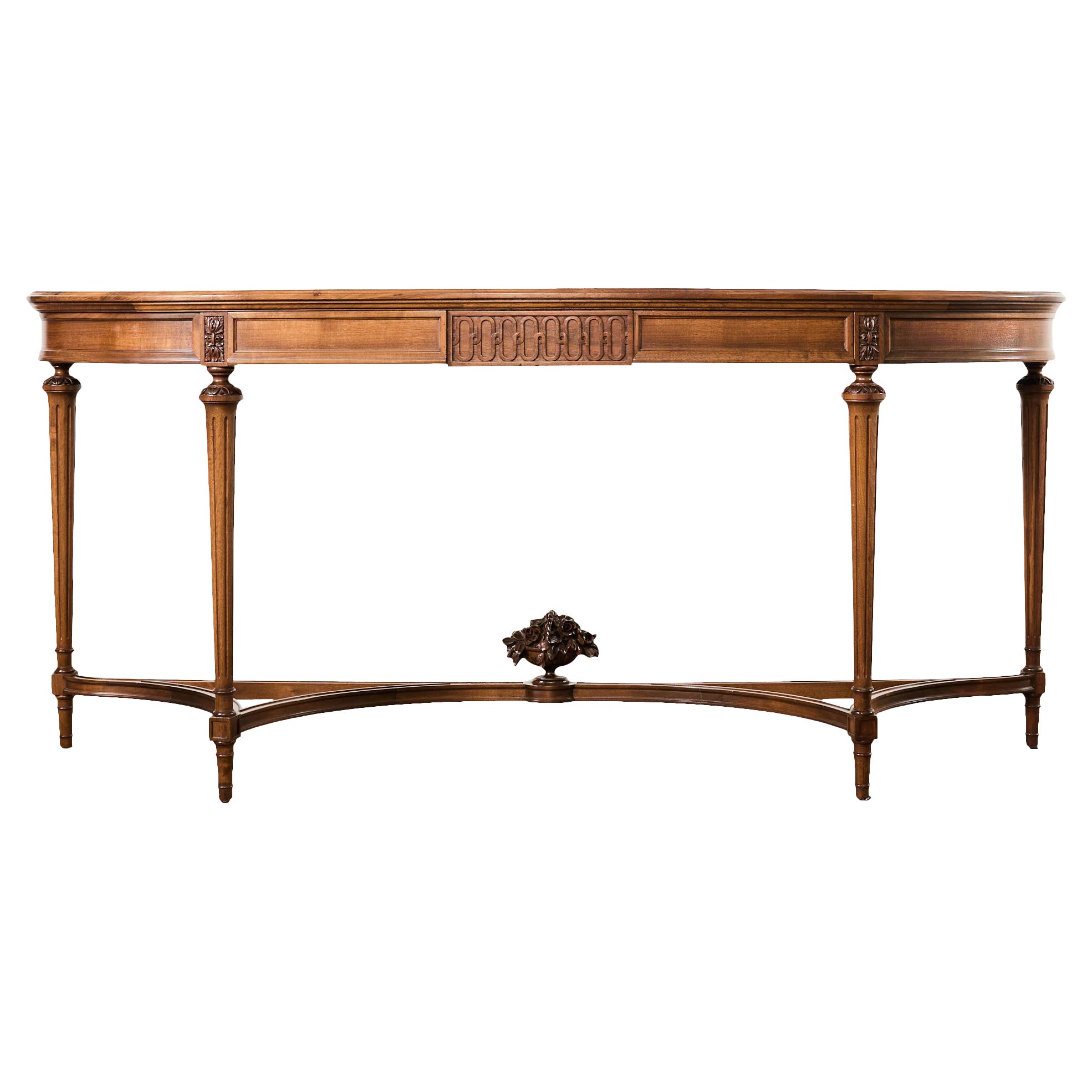 Grand French Louis XVI Style Mahogany Demilune Console Server For Sale