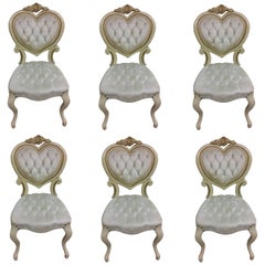 Six Tufted Hollywood Regency Heart Dining Chairs by Kimball