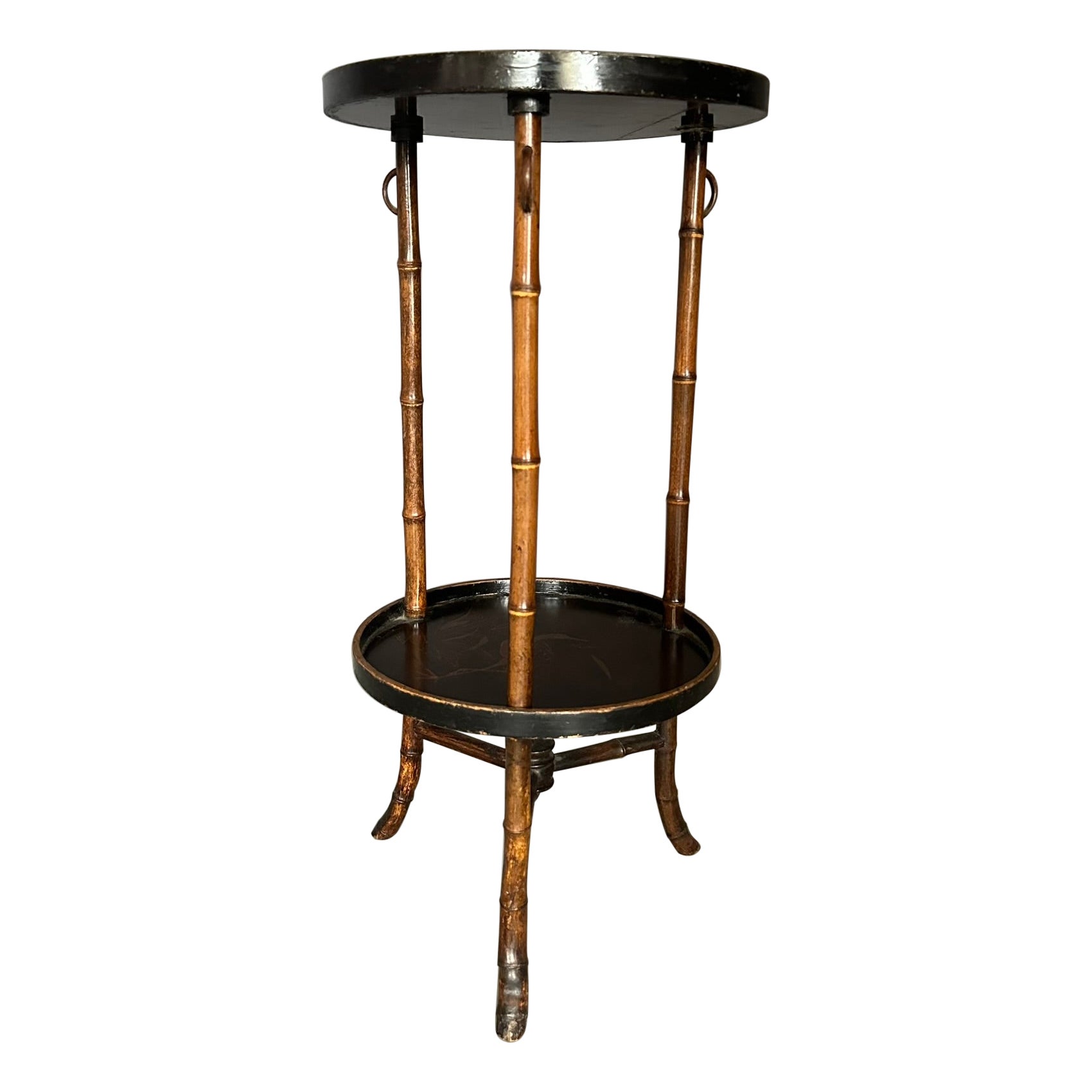  Chinese 3-legged bamboo table with round tops, twentieth century For Sale