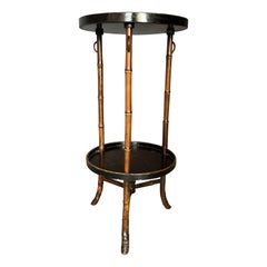 Antique Chinese 3-legged bamboo table with round tops, twentieth century