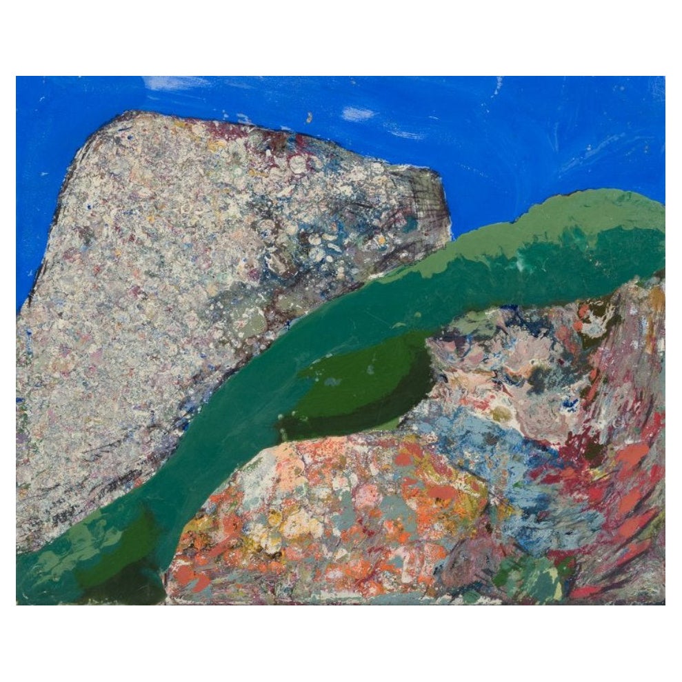 Ingvar Dahl. Oil on panel. Abstract landscape with a glossy surface For Sale