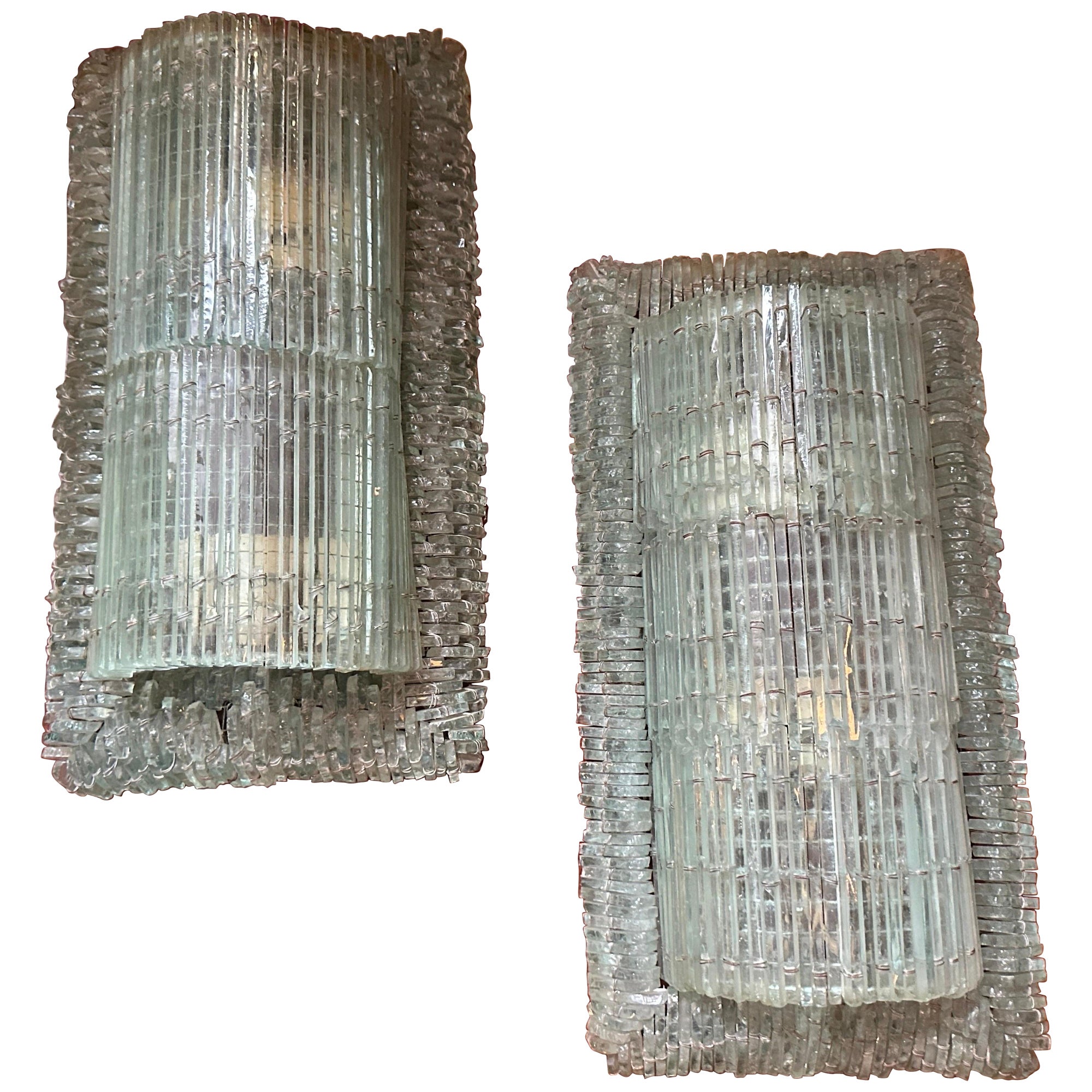 Two 1950s Brutalist Hand-Crafted Murano Glass Wall Sconces by Poliarte For Sale