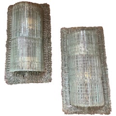 Vintage Two 1950s Brutalist Hand-Crafted Murano Glass Wall Sconces by Poliarte