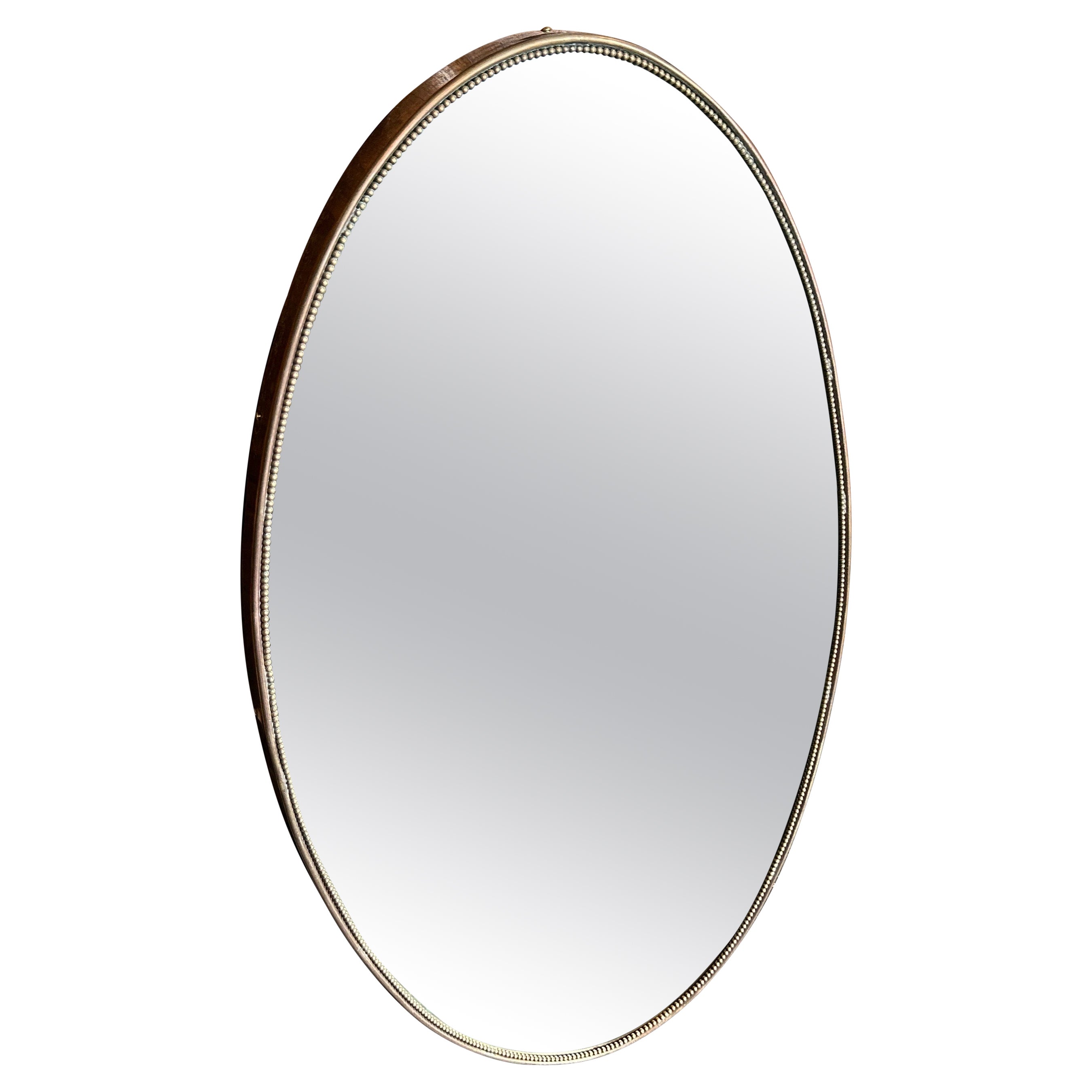 1960s Gio Ponti Style Mid-Century Modern Brass Oval Wall Mirror For Sale