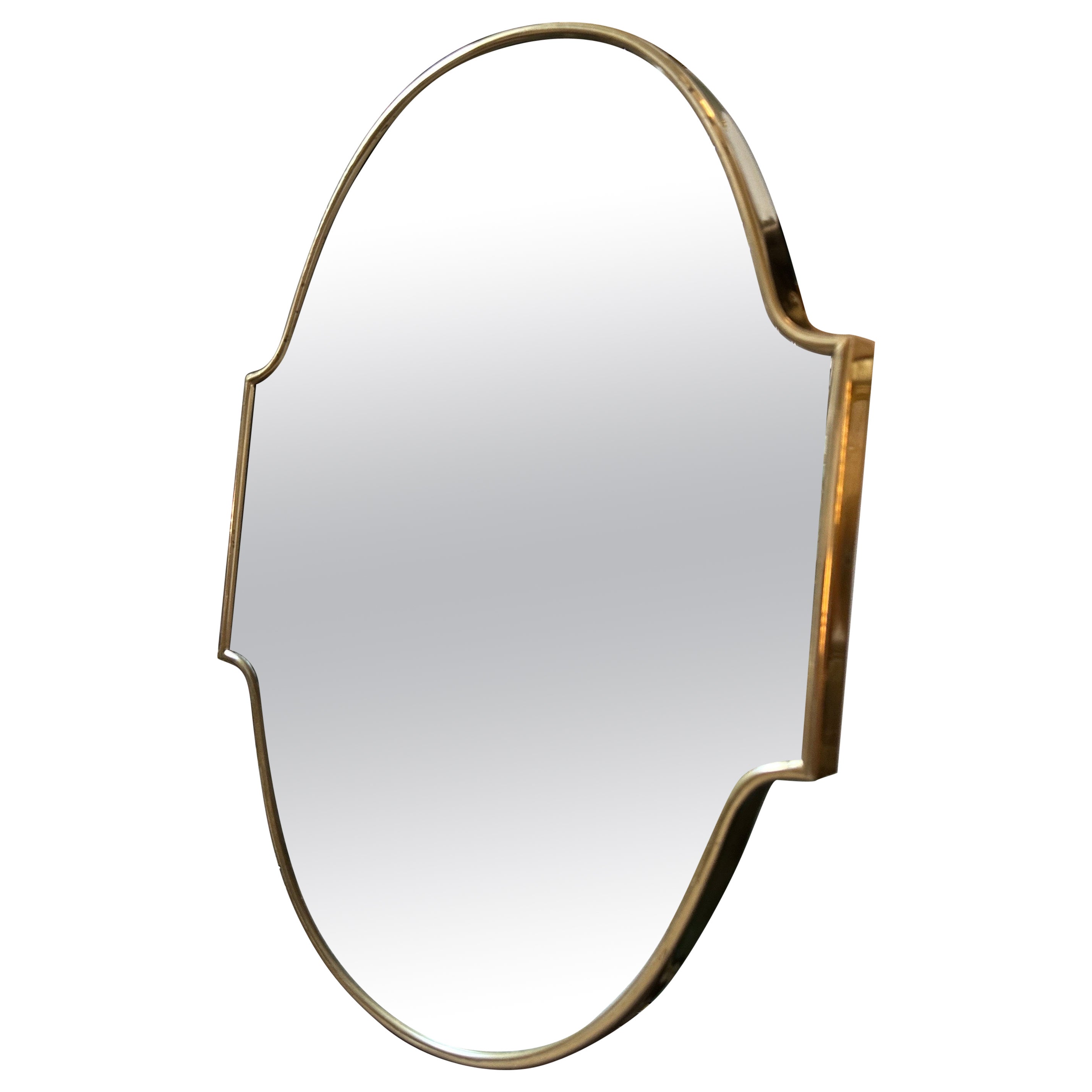 1950s Giò Ponti Style Mid-Century Modern Brass Italian Shield Wall Mirror For Sale