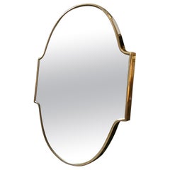 1950s Giò Ponti Style Mid-Century Modern Brass Italian Shield Wall Mirror