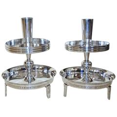 Pair of Tommi Parzinger Two-Tier Silver Plate Candlesticks