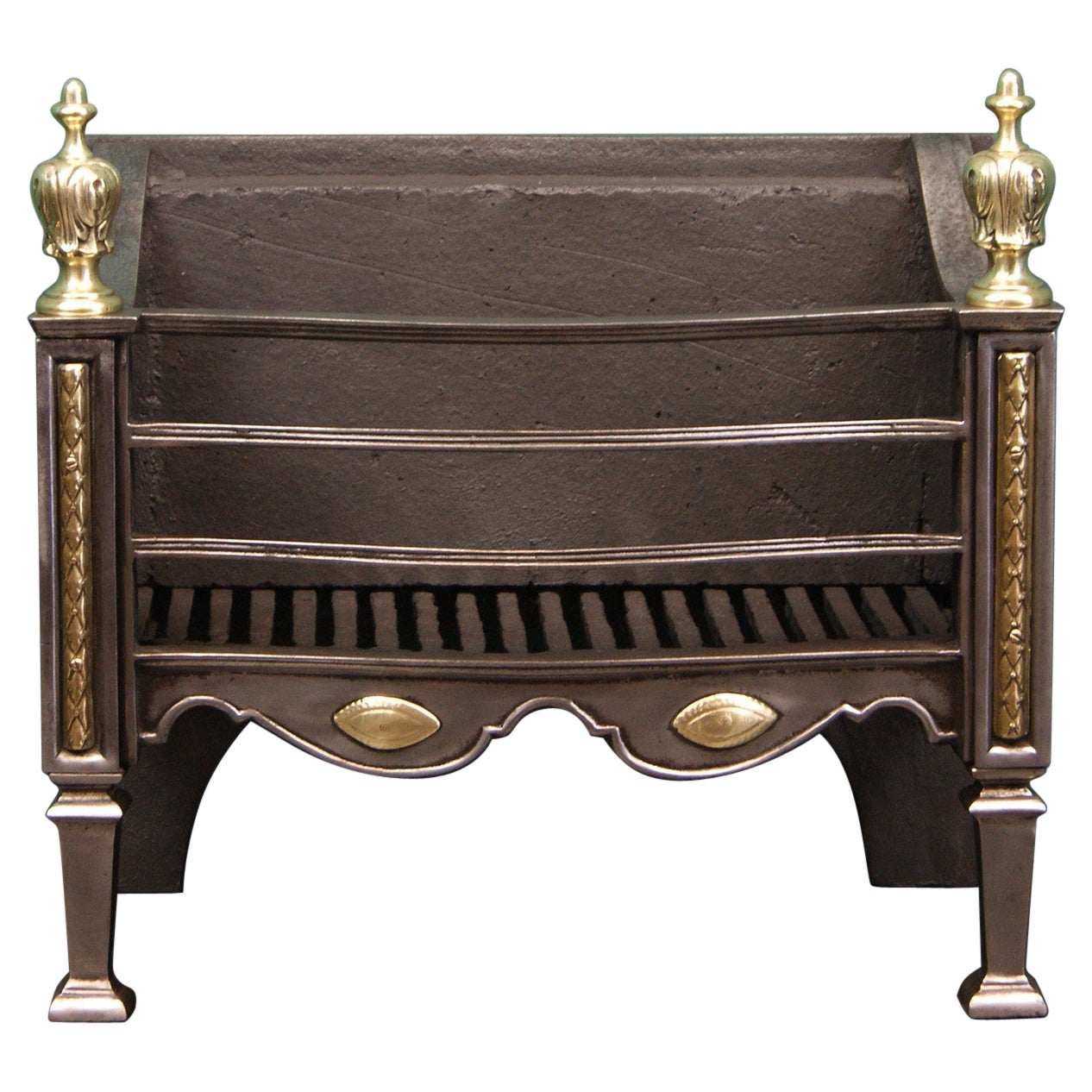 A Small Polished Brass & Steel Fire Basket by Thomas Elsley