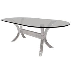 Lucite Dining Table, with Oval Glass Top, by Charles Hollis Jones