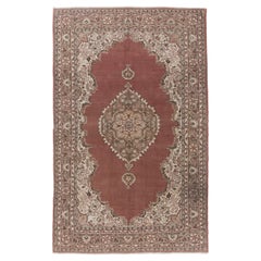 7x11 Fuß Vintage Handgefertigter türkischer Teppich in Burgunderrot mit Medaillon-Design