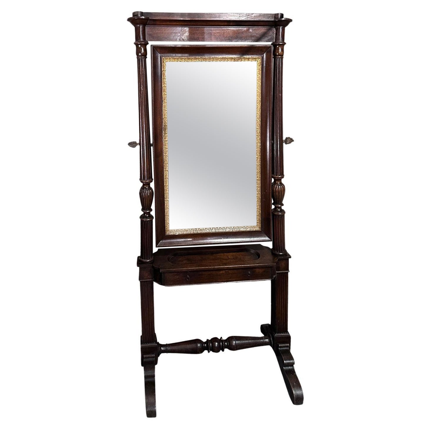 EARLY 19th CENTURY PSYCHE FLOOR MIRROR IN WALNUT