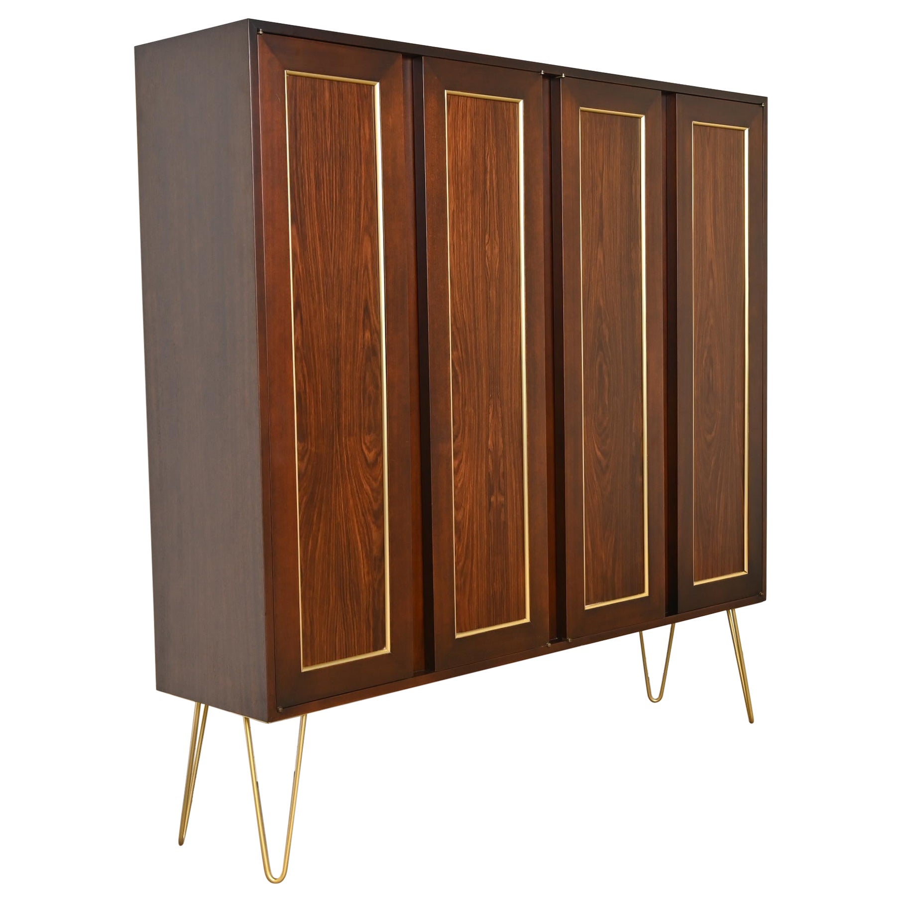 Harvey Probber Mid-Century Modern Rosewood and Brass Bookcase Cabinet, 1960s For Sale