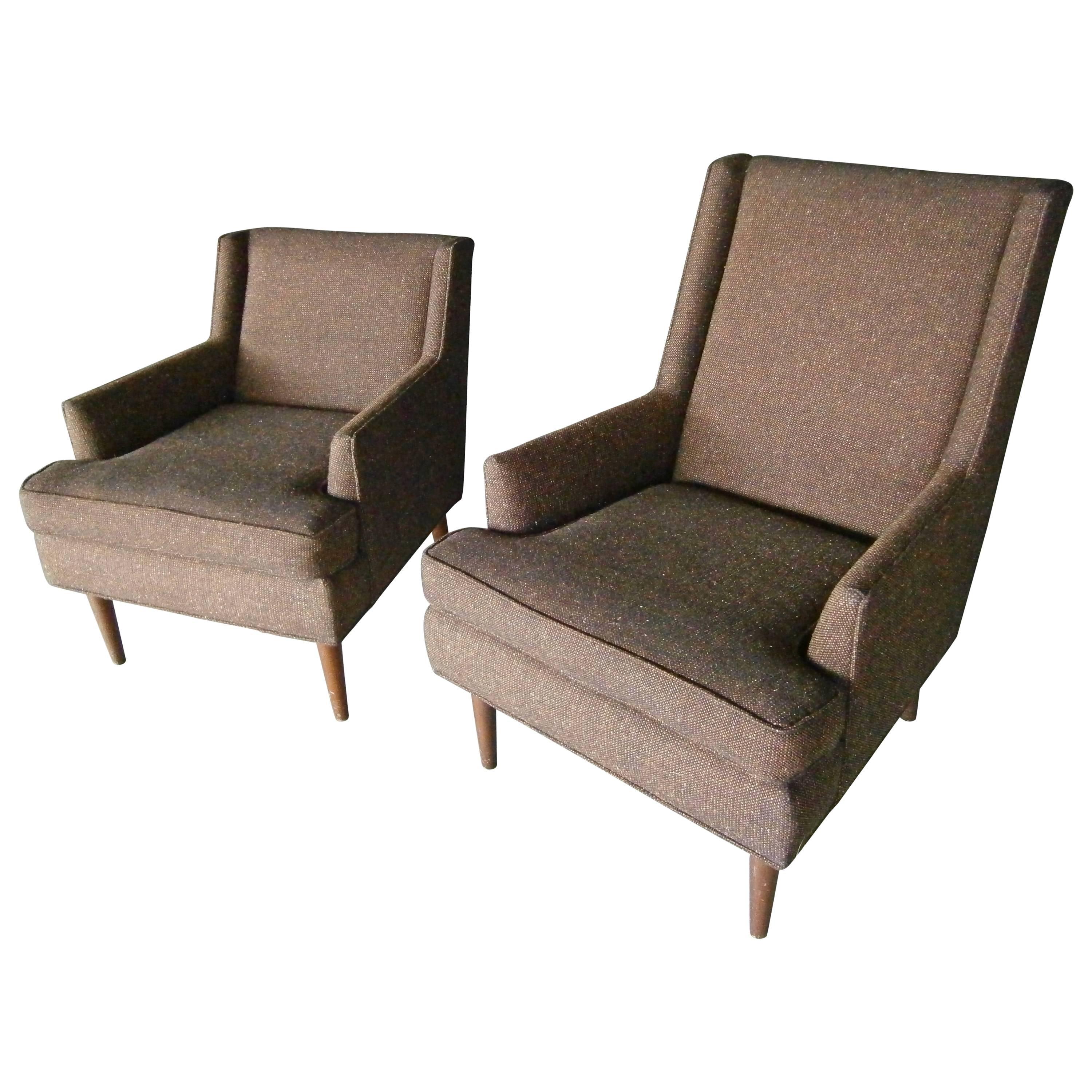Set of Two Mid Century Modern Fully Upholstered "His & Her" Armchairs  C.1950s For Sale
